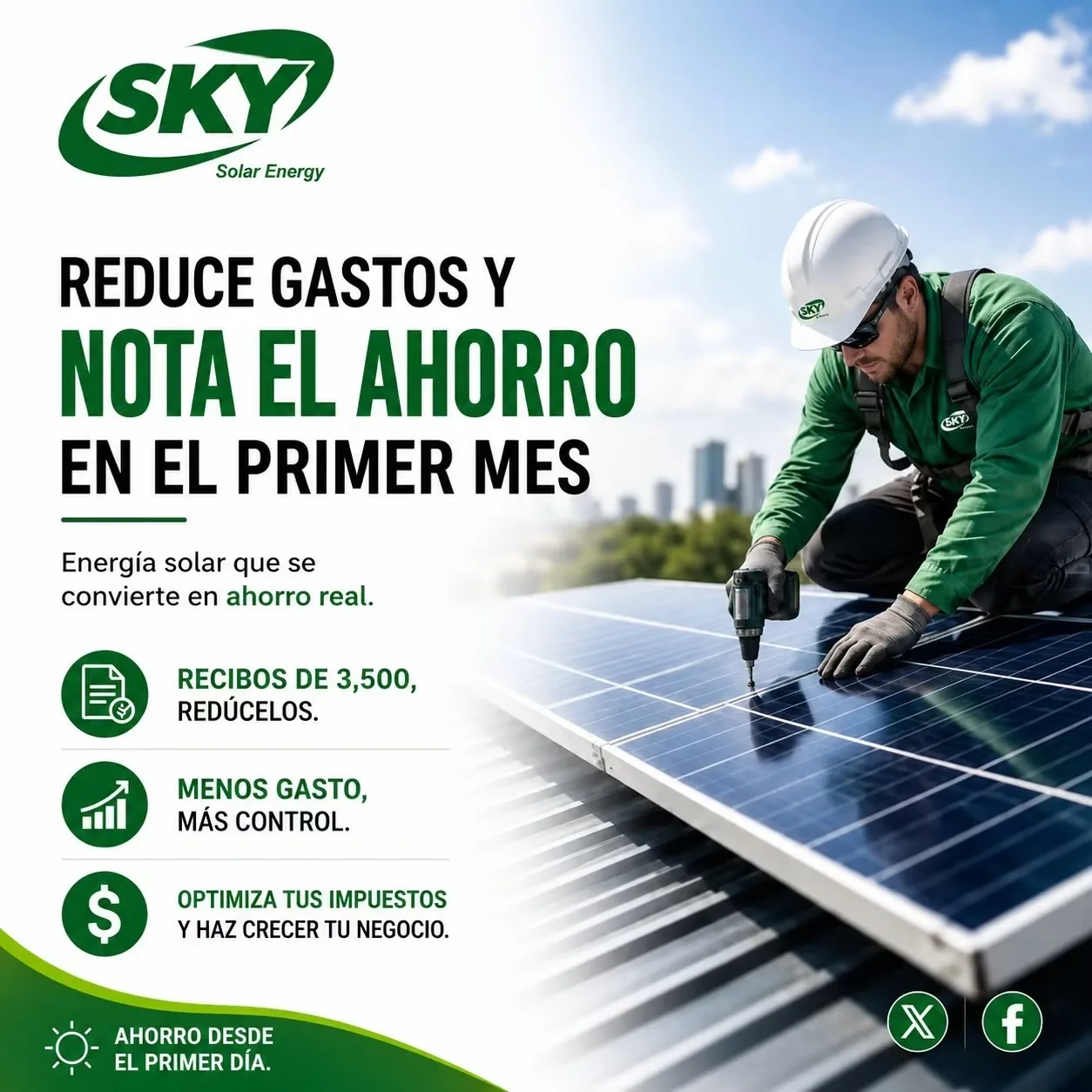 Técnico instalando paneles solares